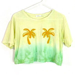 ALC Tie Dye Crop Top Tee Womens Small A.L.C. Teagan Palm Embroidered Cropped